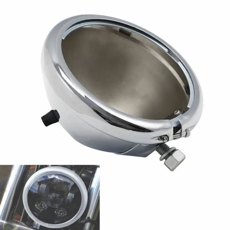 Motorcycle 5.75" Headlight Housing Bucket W/ Mount Bracket For Harley Sportster XL 883 XL1200 Black/Chrome