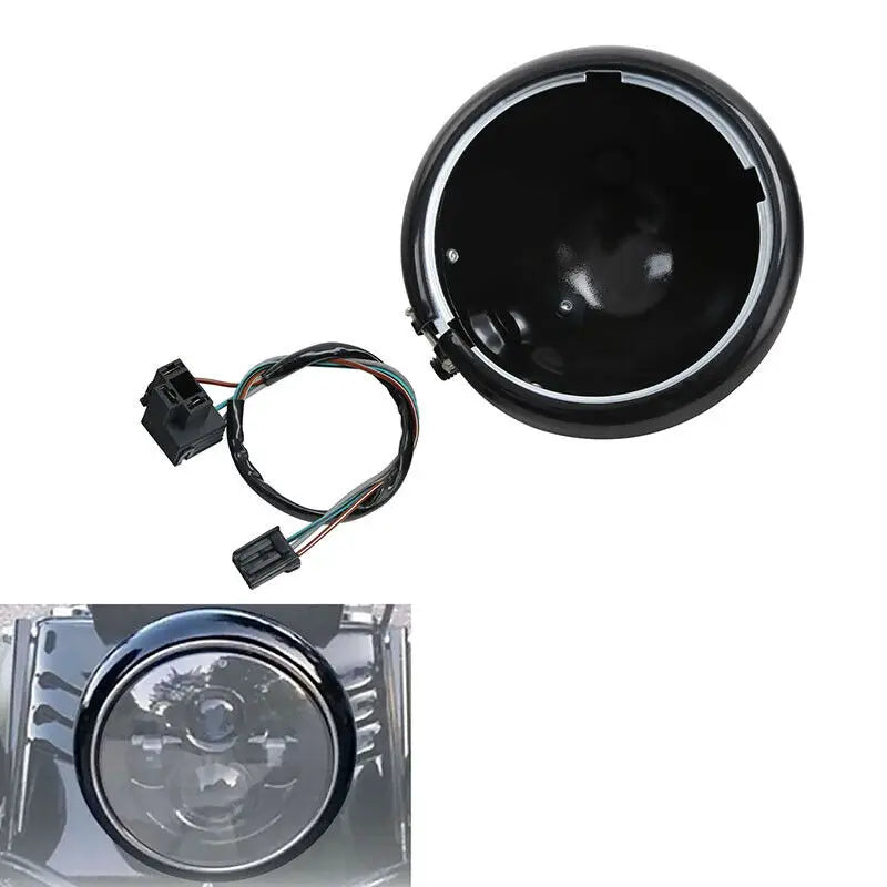 Motorcycle 5.75" Headlight Housing Bucket W/ Mount Bracket For Harley Sportster XL 883 XL1200 Black/Chrome
